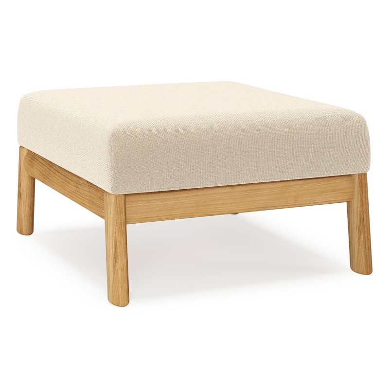 Amaro poef in teak met althea chalk all weather cosytica kussen