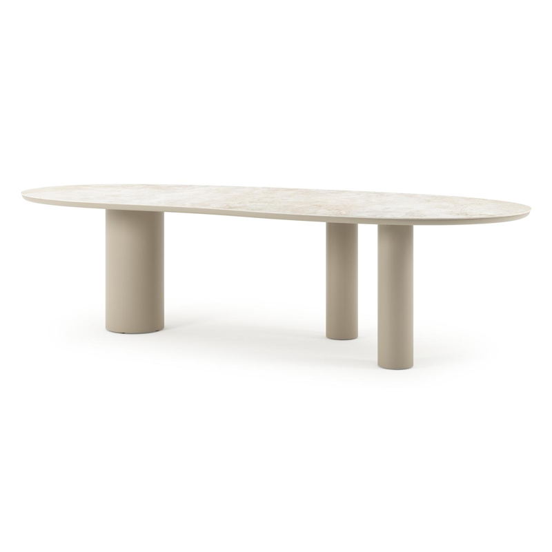 Table de jardin Organo organique en aluminium beige et céramique pleine Rapolano Lg. 280 x Lrg. 120 cm
