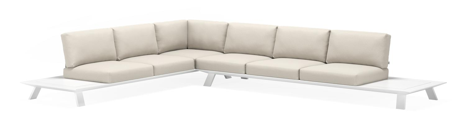 Cesano loungehoek in wit aluminium met chartres pewter all weather sunbrella® luxe kussens