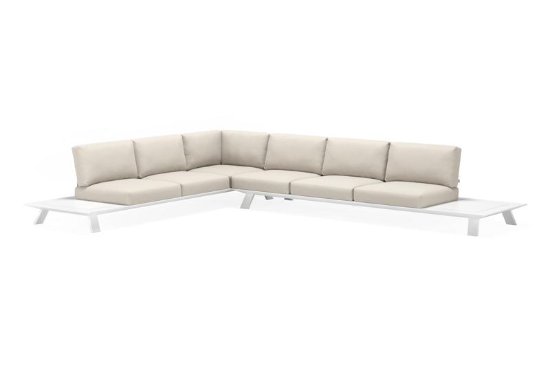 Cesano loungehoek in wit aluminium met chartres pewter all weather sunbrella® luxe kussens