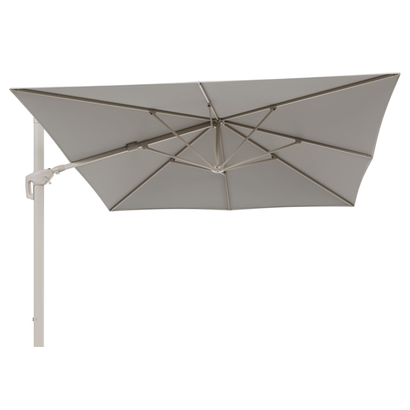 Parasol pendant Minore avec fonction tilt en aluminium beige et toile de parasol All Weather Sunbrella® Luxe Lopi Marble - Lg.1: 350 x Lg.2: 350 cm (sans pied de parasol