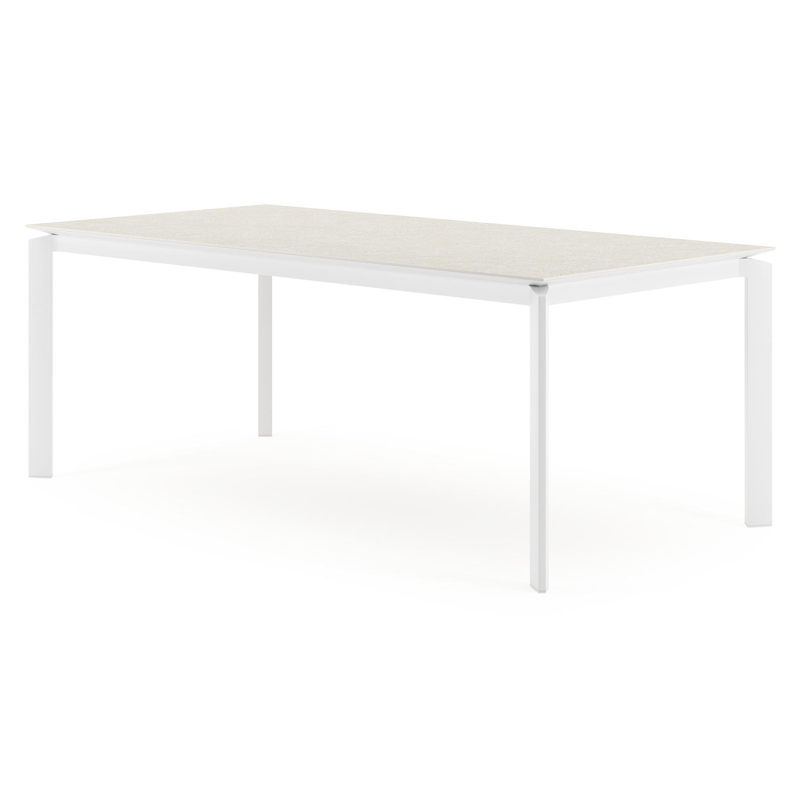 Table de jardin Cirello en aluminium blanc et céramique pleine shilin - Lg 200 x Larg. 100 x H 75 cm