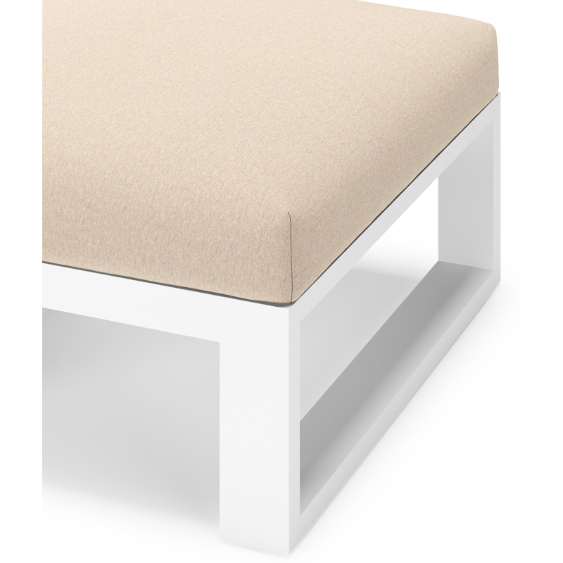 Verato poef in wit aluminium met heritage papyrus all weather sunbrella® luxe kussen