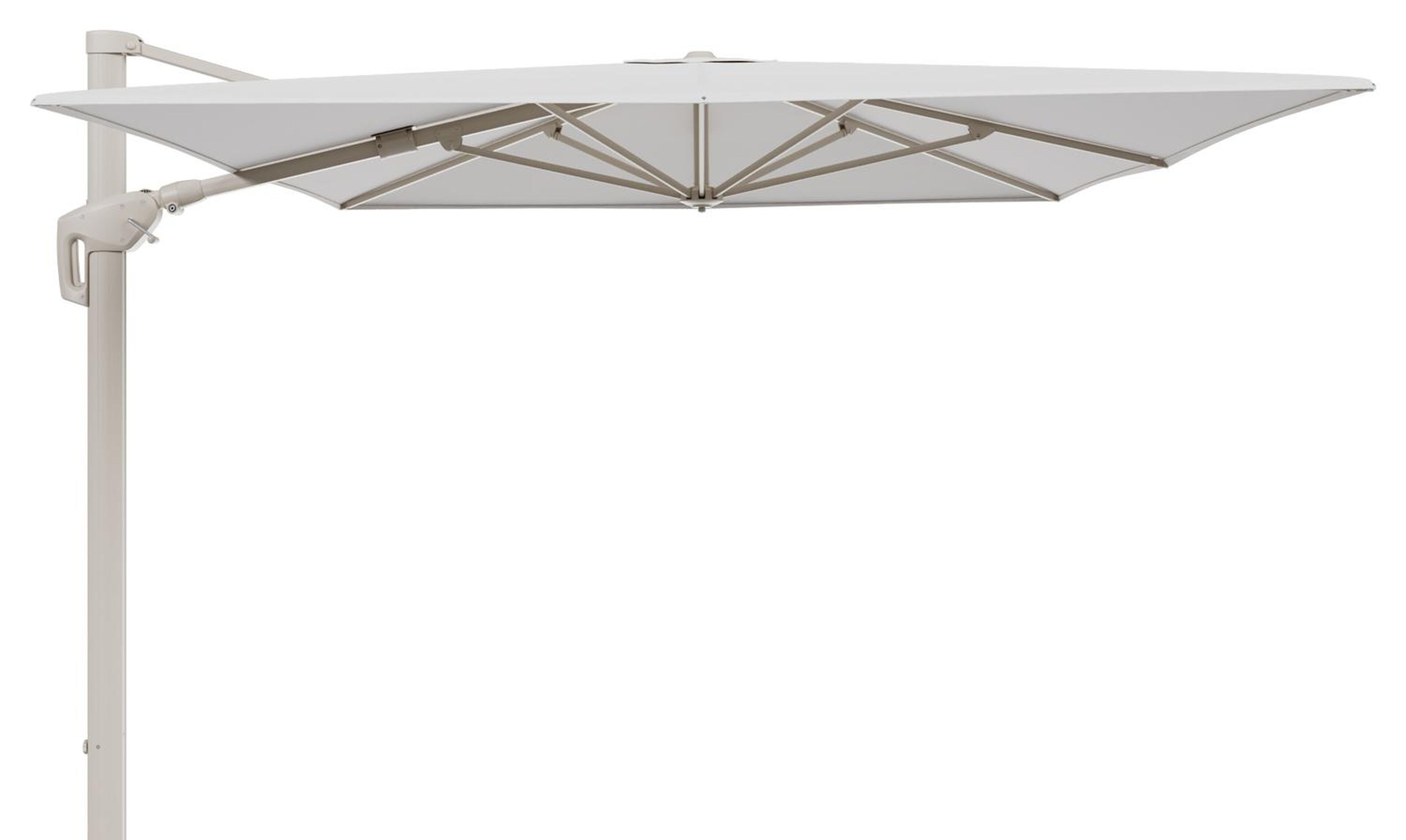 Minore zweefparasol met tiltfunctie in beige aluminium en Soul Optik All Weather Solica parasoldoek - L1 400 x L2 300 cm (zonder voet)