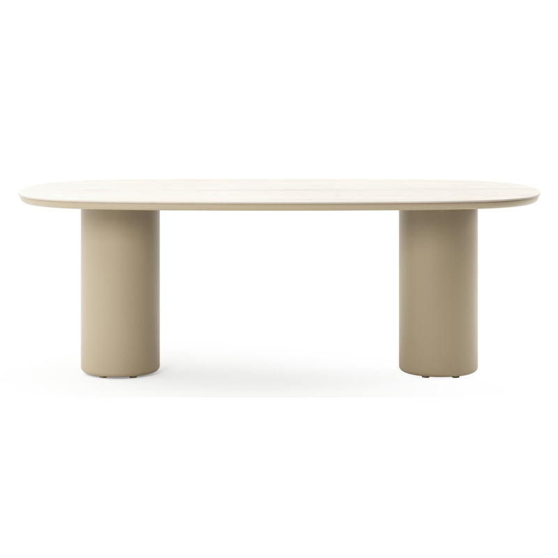 Amico tuintafel bombo in beige aluminium en volkeramiek Travertino Bianco - L 210 x B 110 x H 73.5 cm