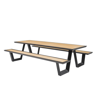 Table de pique-nique Sevilla en aluminium noir et teck - Lg 280 x Larg 175,5 x H 71 cm