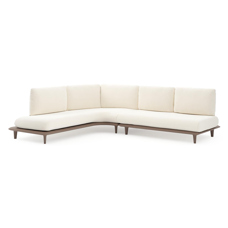 Bomero loungehoek in taupe aluminium met natte white all weather sunbrella® luxe kussen