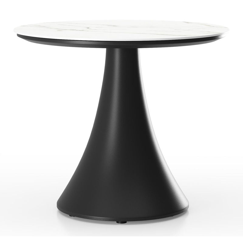 Fano low dining low dining loungetafel rond in zwart aluminium en volkeramiek Calacatta - Dia. 65 x H 55 cm
