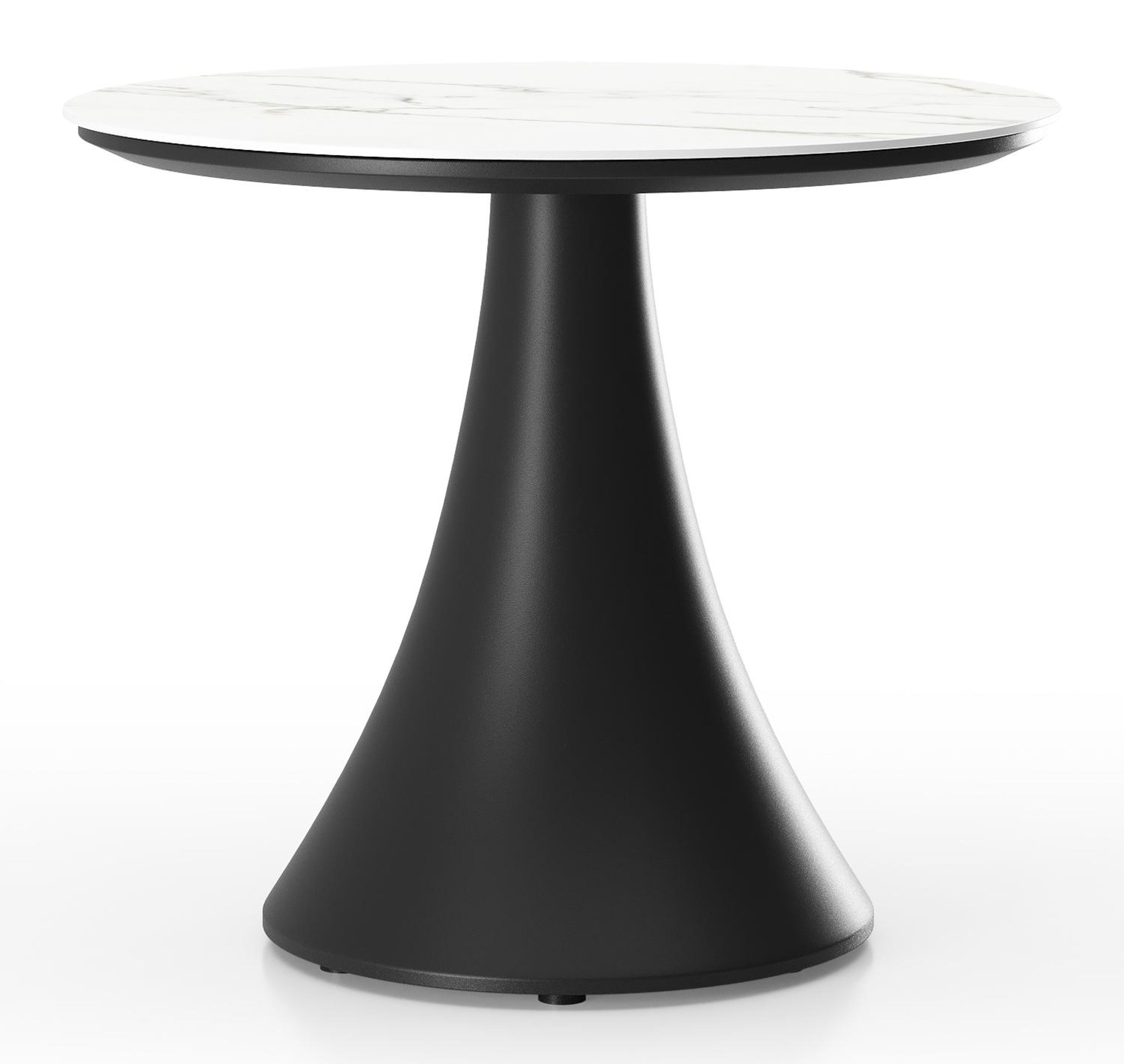 Table de basse low dining low dining Fano ronde en aluminium noir et céramique pleine Calacatta - Diam. 65 x Haut. 55 cm