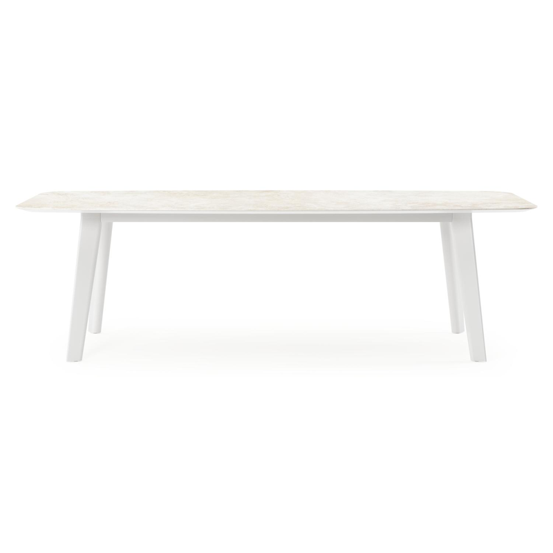 Lacirma tuintafel bootvorm in wit aluminium en volkeramiek Rapolano L 255 x B 115 cm