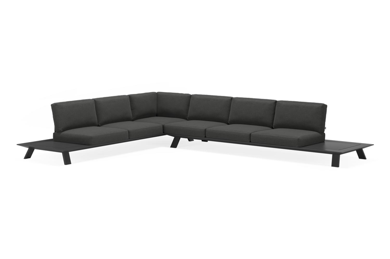 Cesano loungehoek in zwart aluminium met tundra charcoal all weather sunbrella® luxe kussens