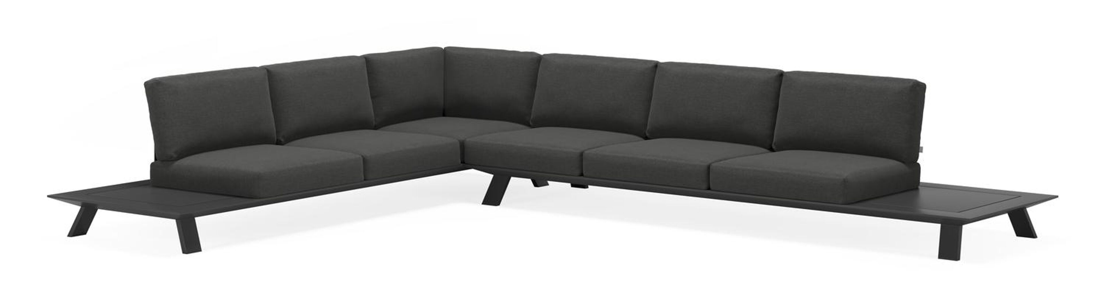 Cesano loungehoek in zwart aluminium met tundra charcoal all weather sunbrella® luxe kussens