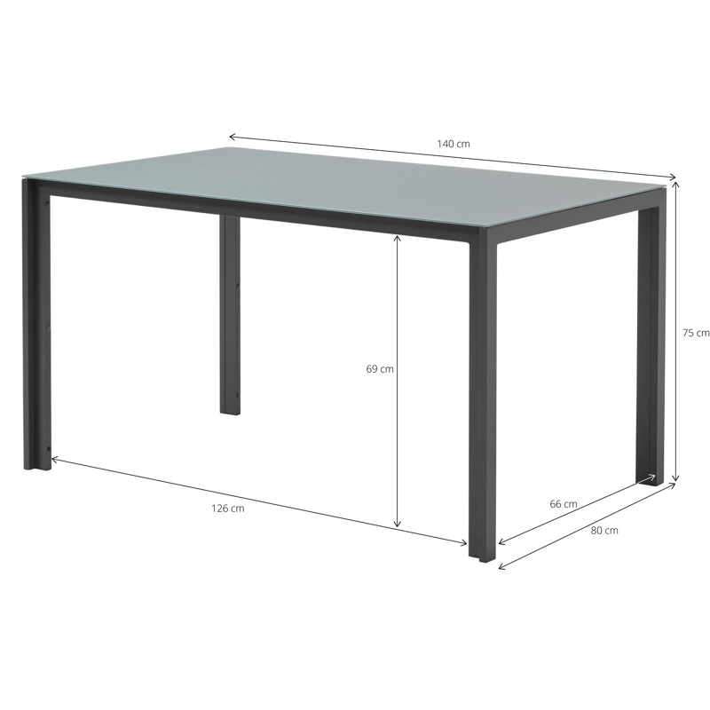 Caldela tuintafel in zwart aluminium en glas grijs - L 140 x B 80 x H 75 cm