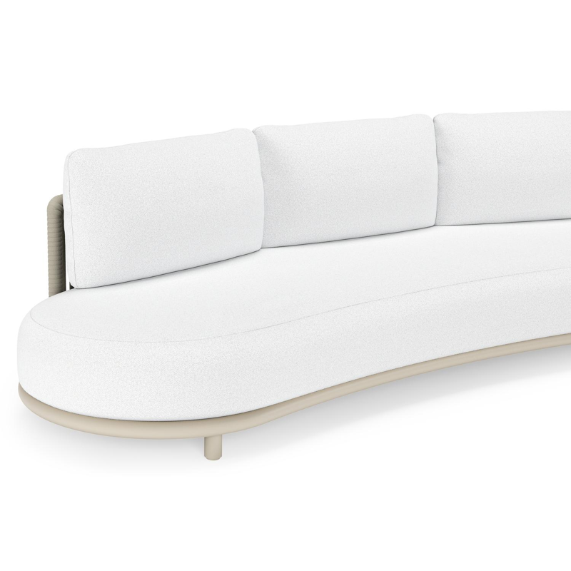 Lomano loungeset in beige aluminium en beige verticaal geweven luxe vlakke rope met Ego Birch all weather solica