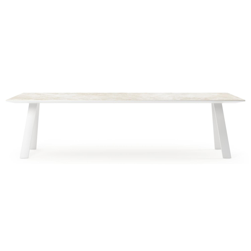 Table de jardin Cesano rectangulaire en aluminium blanc et céramique pleine Rapolano Lg. 280 x Lrg. 110 cm