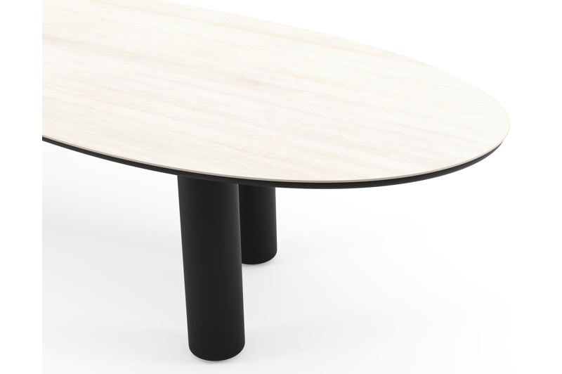 Amico tuintafel organisch in zwart aluminium en volkeramiek Travertino Bianco - L 320 x B 120 x H 73.5 cm