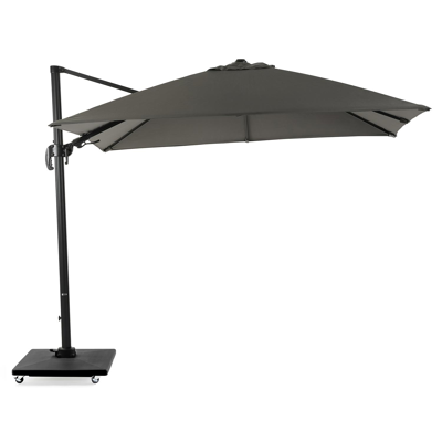 Avola zweefparasol met tiltfunctie in zwart aluminium met grijs sunbrella® premium parasoldoek - L1 300 x L2 300 cm (met voet)