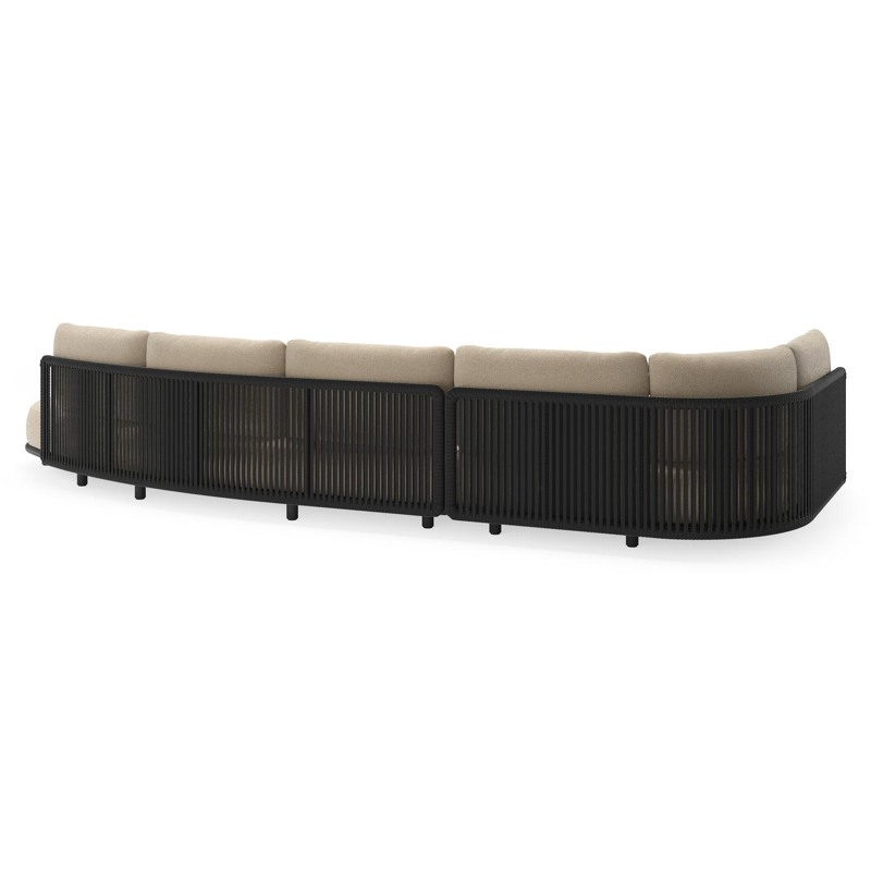 Salon de jardin d'angle Lomano en aluminium noir et corde luxe plate tissée verticalement noir et coussins en all weather cosytica althea chalk