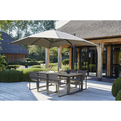Parasol pendant Rufina en aluminium noir avec toile de parasol en all weather sunbrella® luxe natte dark taupe - Larg1 400 x Larg2 300 cm (sans pied de parasol)