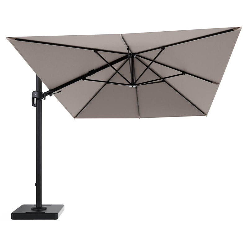 Rufina zweefparasol tiltfunctie in zwart aluminium en parasoldoek in All Weather Sunbrella® Luxe Wander Pilat - L1 400 x L2 300 cm met parasolvoet Lapido 160 kg