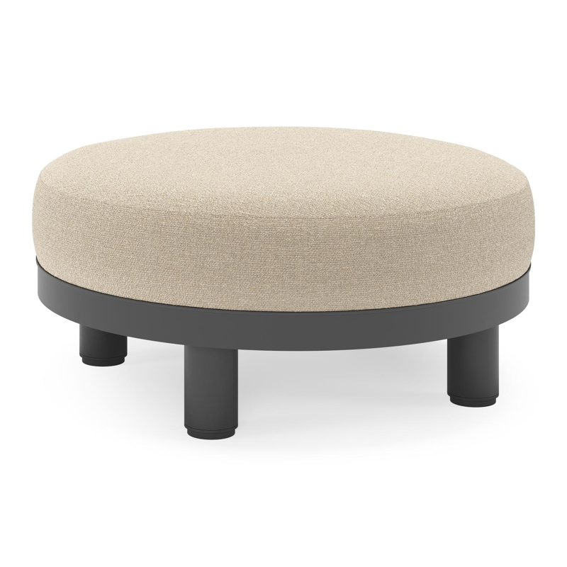 Salon de jardin pouf Donato en aluminium noir et coussins en all Weather cosytica Marbella Sand