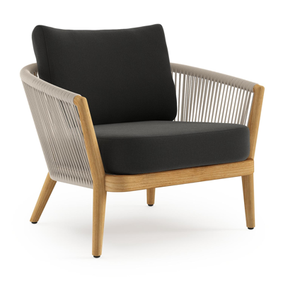 Fauteuil de jardin Orso en tecken corde ronde tissée verticalement beige et coussins en all weather sunbrella® luxe Natte Sooty