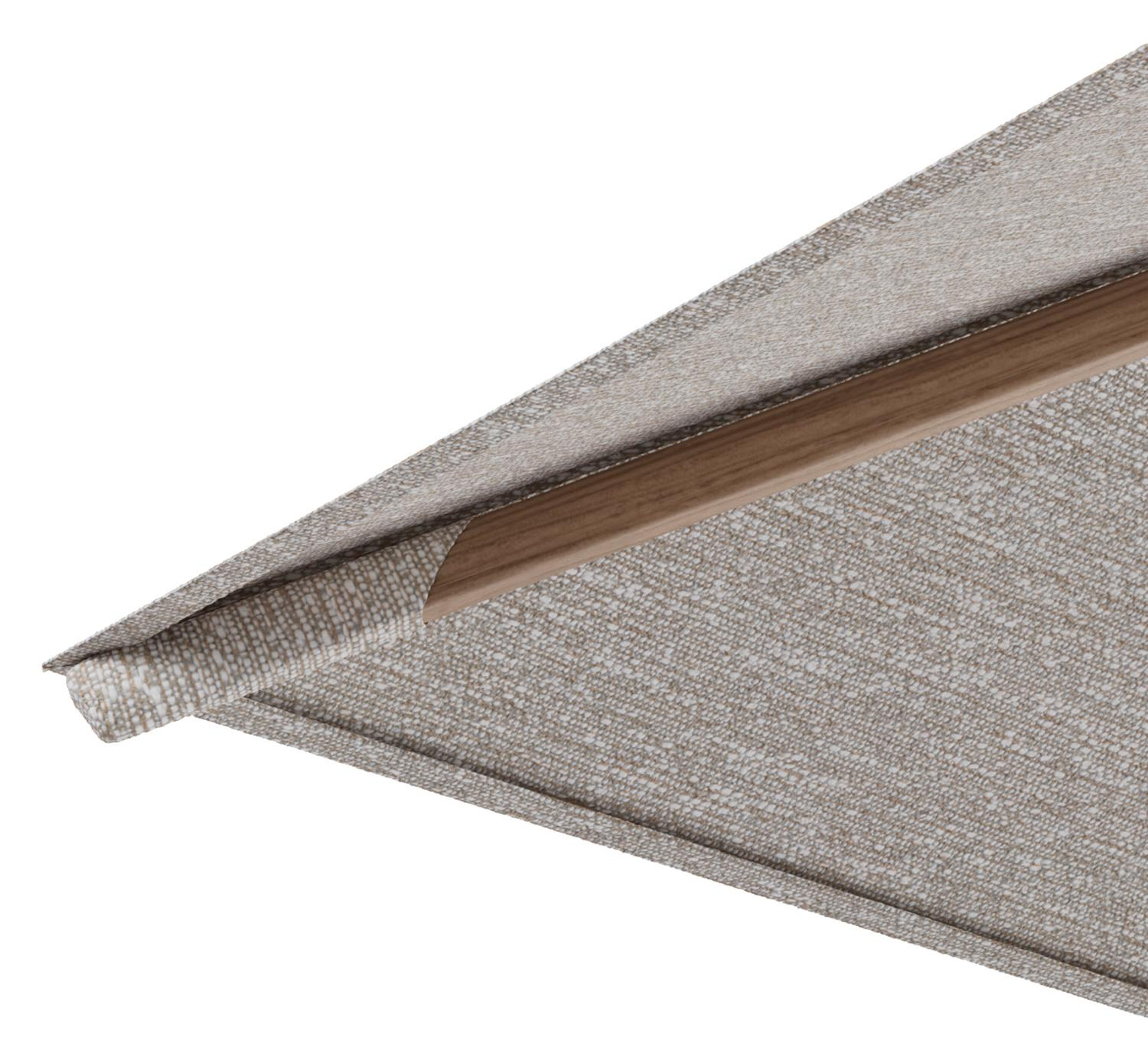 Rufina zweefparasol met tiltfunctie in houtlook aluminium en Tundra Sand All Weather Sunbrella® Luxe parasoldoek - L1 300 x L2 300 cm met parasolvoet Minore 260 kg met wielen