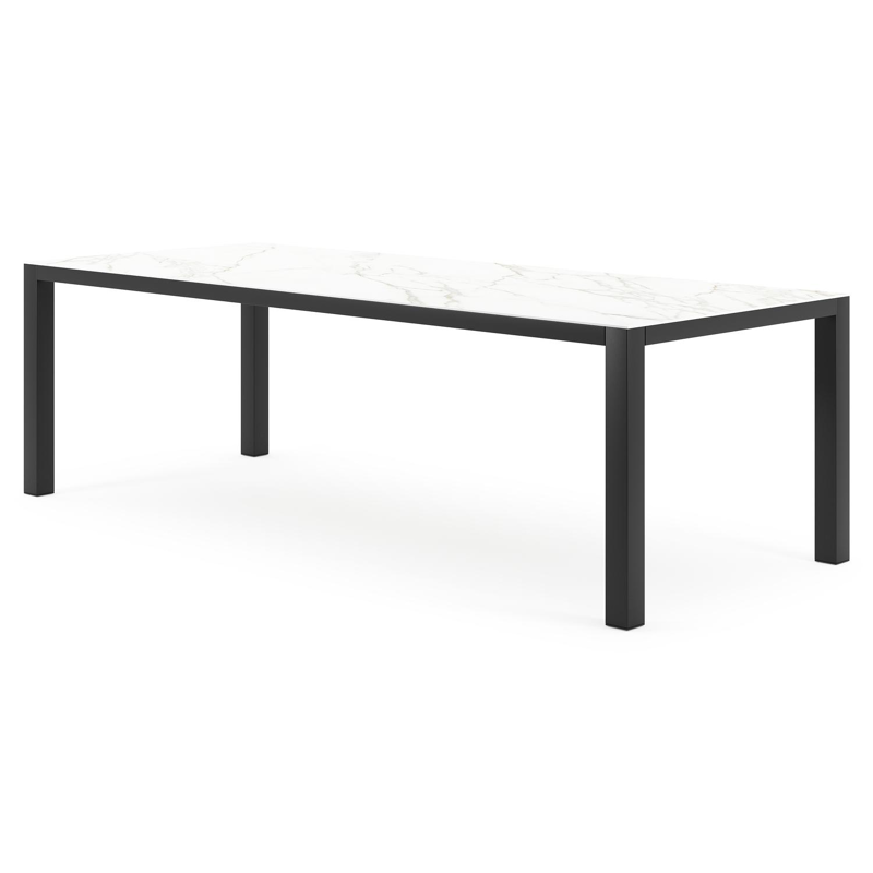 Como tuintafel in zwart aluminium en volkeramiek Calacatta - L 240 x B 100 x H 75 cm