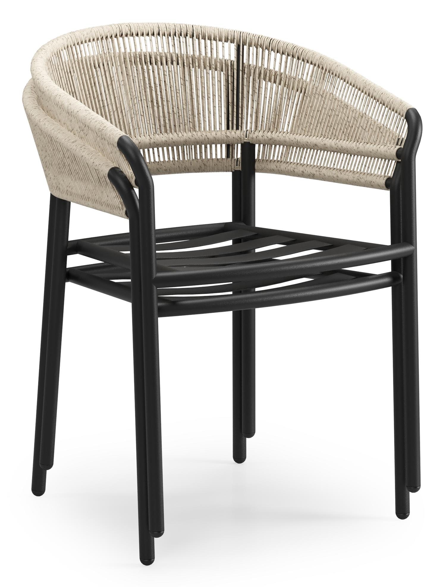 Chaise de jardin Zamora en aluminium noir et résine tressée torsadée beige avec coussin Weather+ Softtouch rustic