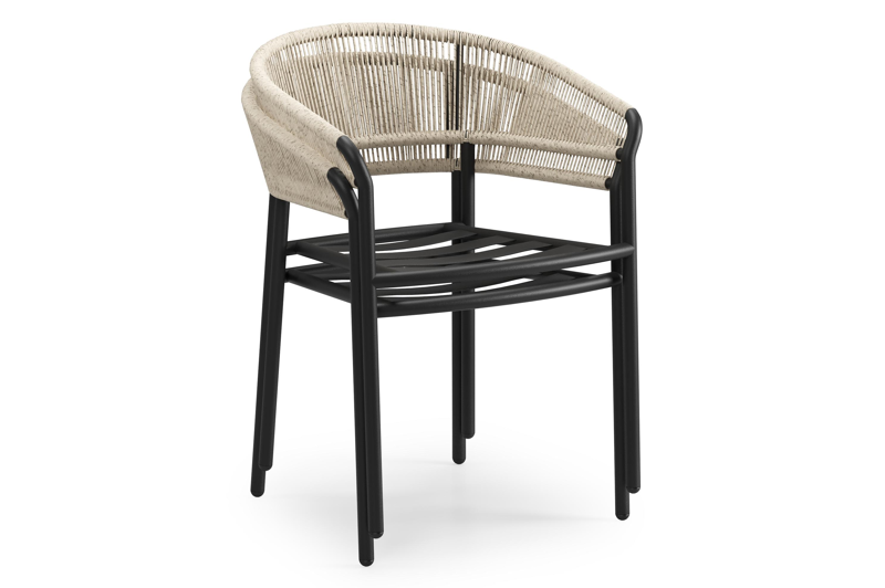 Feltro rechthoekige tuinset in zwart aluminium en teak natural finish met 4 Zamora tuinstoelen