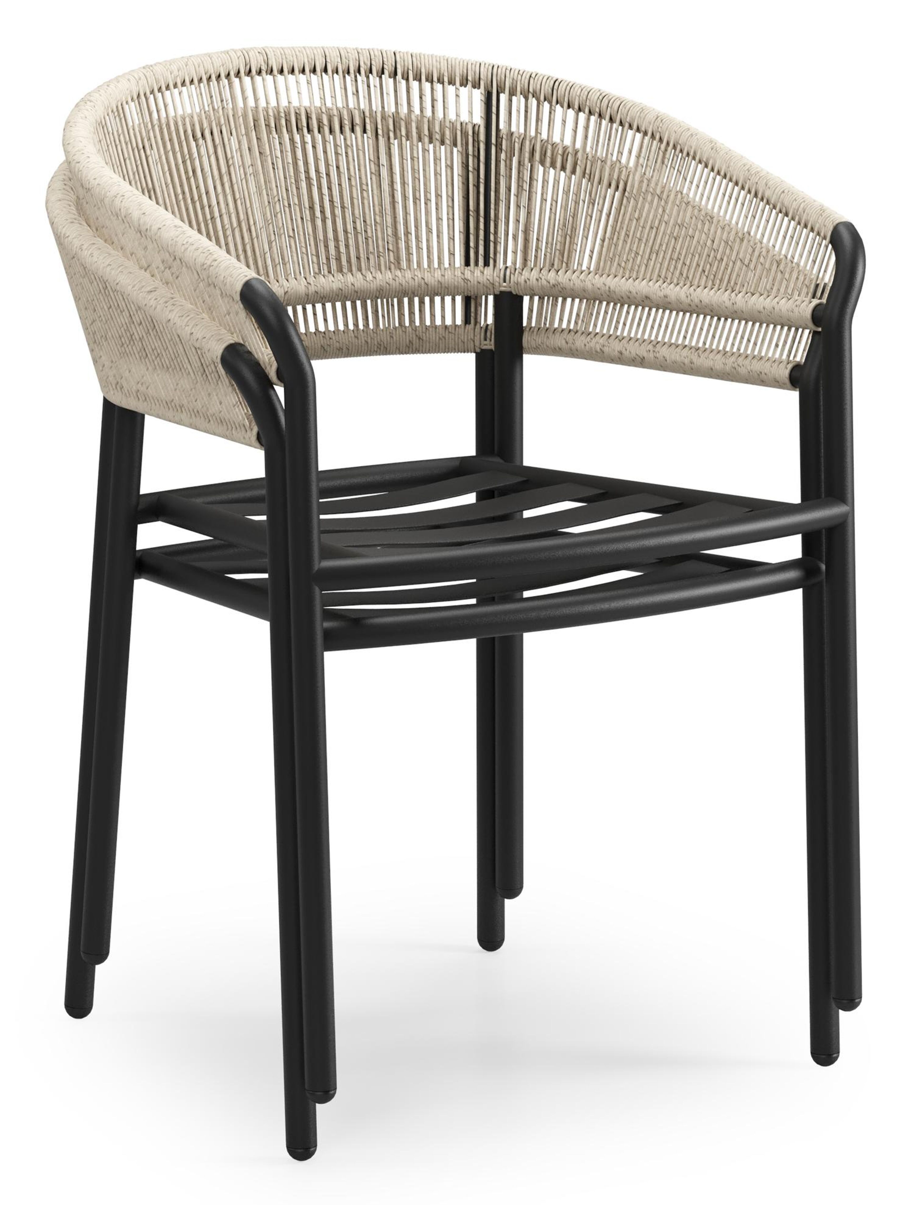 Feltro tuinset in zwart aluminium en sintered stone Crema minerale met 2 Zamora tuinstoelen