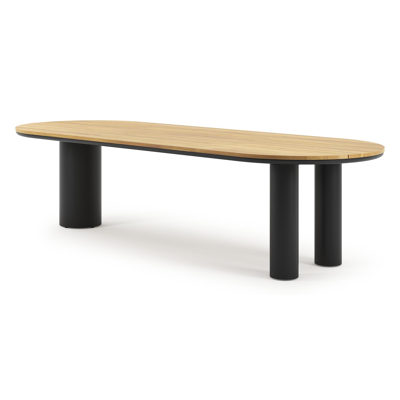 Organo tuintafel ovaal in zwart aluminium en teak - L 300 x B 110 x H 74 cm