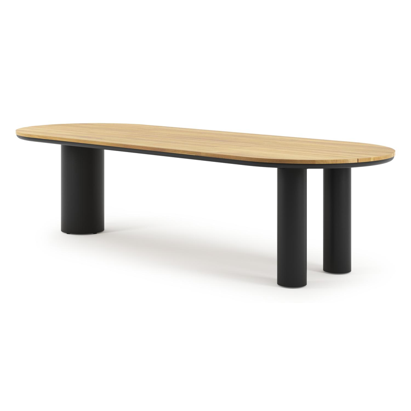 Organo tuintafel ovaal in zwart aluminium en teak - L 300 x B 110 x H 74 cm