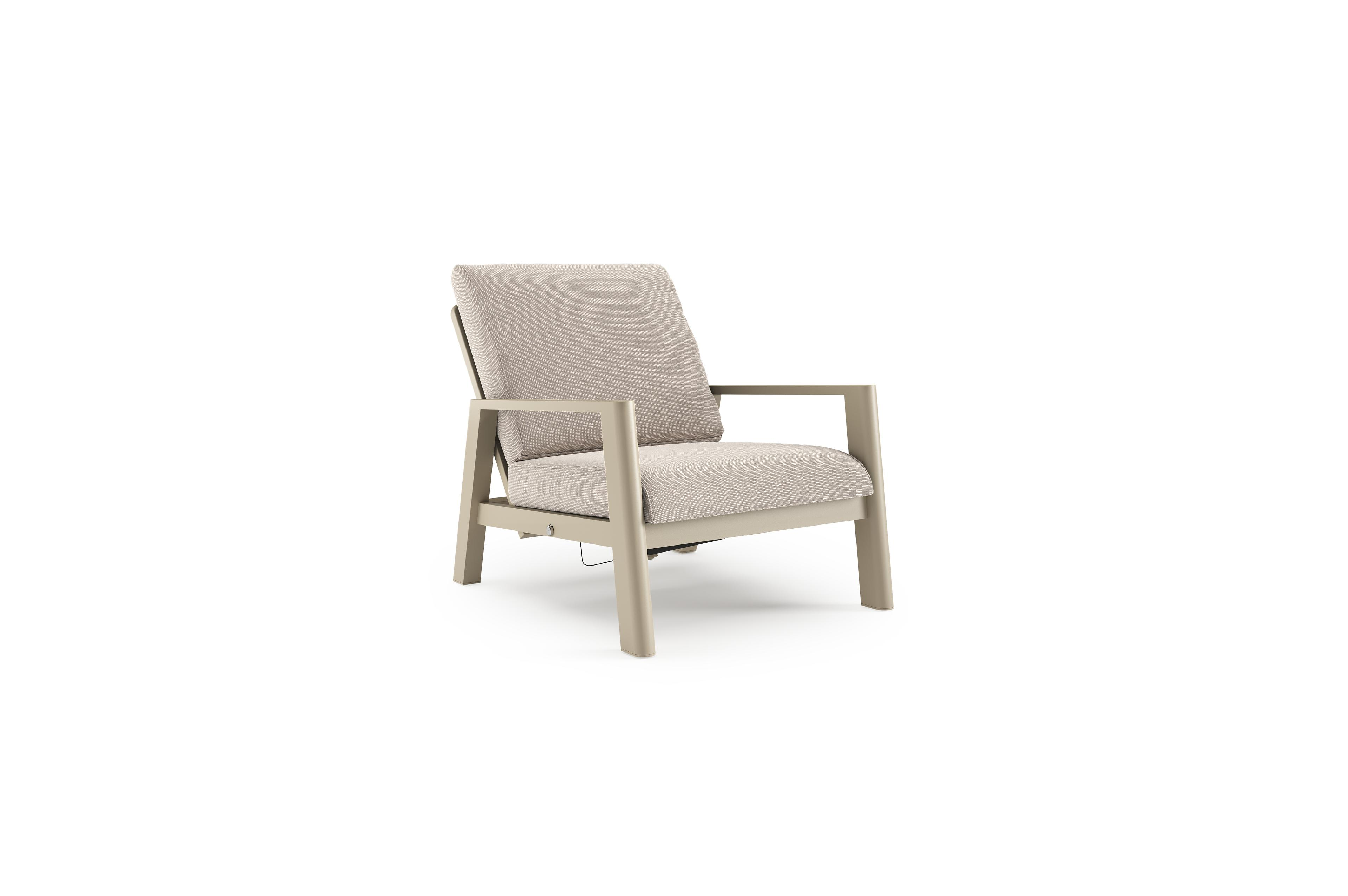 Cirello loungestoel in beige aluminium met slow farafra all weather sunbrella® luxe kussen