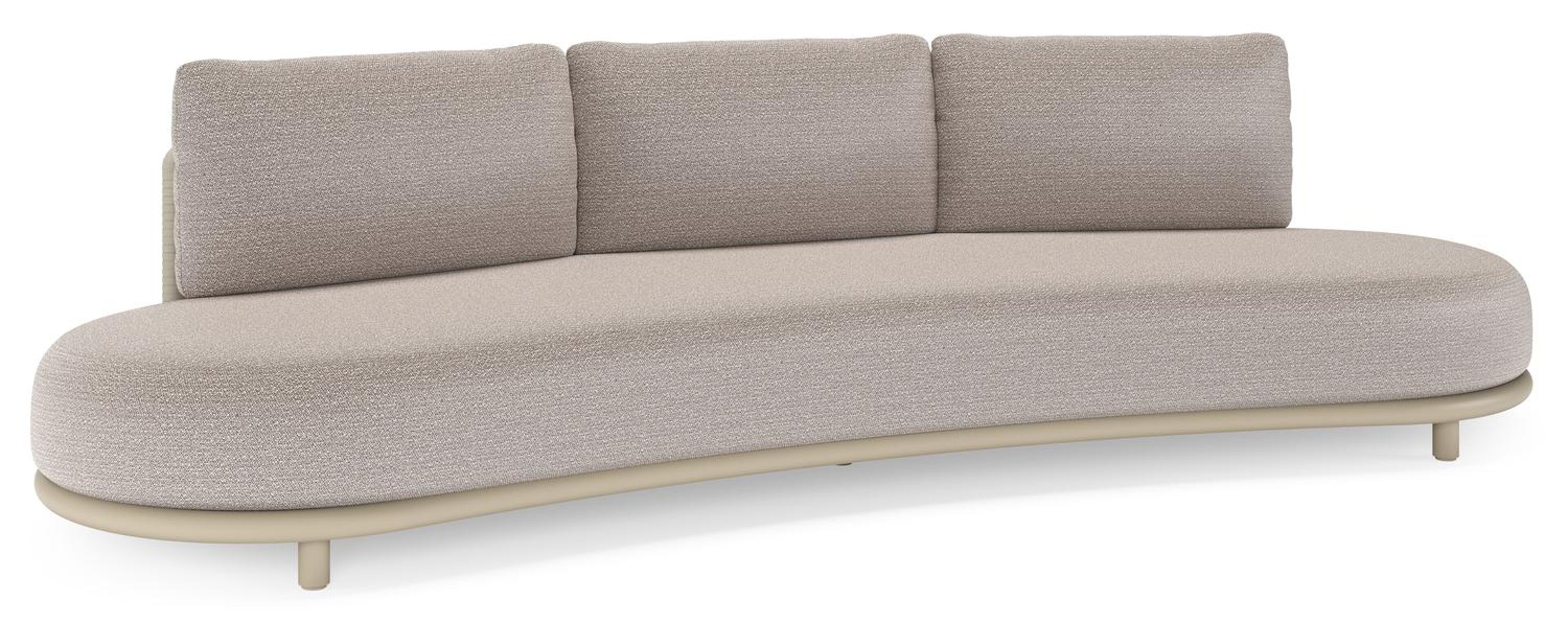 Lomano loungebank in beige aluminium en beige verticaal geweven luxe vlakke rope met Wander Granite all weather sunbrellaÂ® luxe