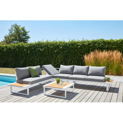 Serado loungehoek in wit aluminium en polywood met grijs polyester kussen en loungetafel