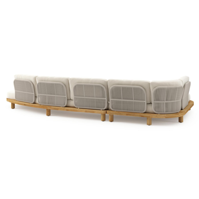 Donato loungehoek in teak en beige verticaal geweven ronde rope met all weather cosytica Althea Off White kussen