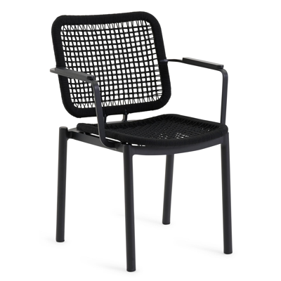 Fano stapelbare tuinstoel in zwart aluminium en zwart vierkant geweven rope