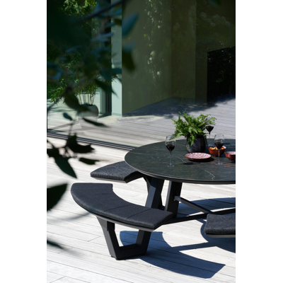 Rondino picknicktafel in zwart aluminium en volkeramiek black obsession tafelblad - Ø 236 x H 71,5 cm