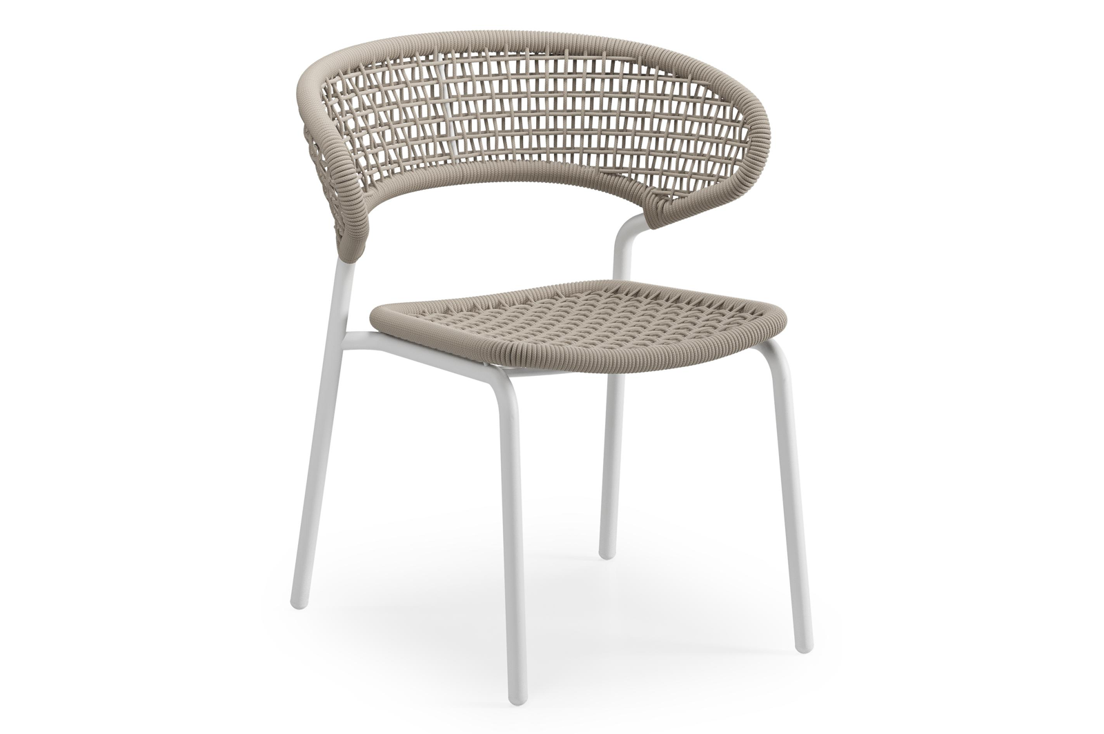 Chaise de jardin XL Donato en aluminium blanc et corde ronde tissée carrée beige