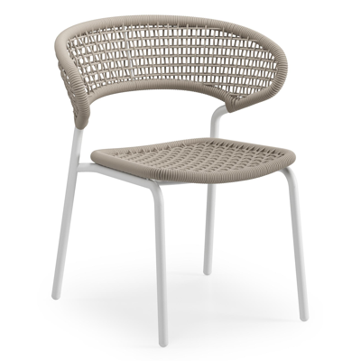 Donato XL tuinstoel in wit aluminium en beige vierkant geweven ronde rope