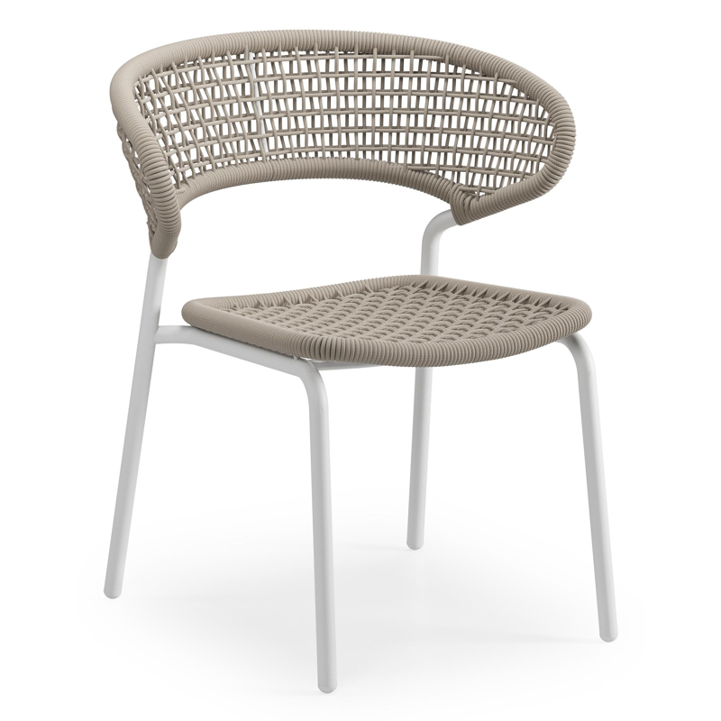 Donato XL tuinstoel in wit aluminium en beige vierkant geweven ronde rope