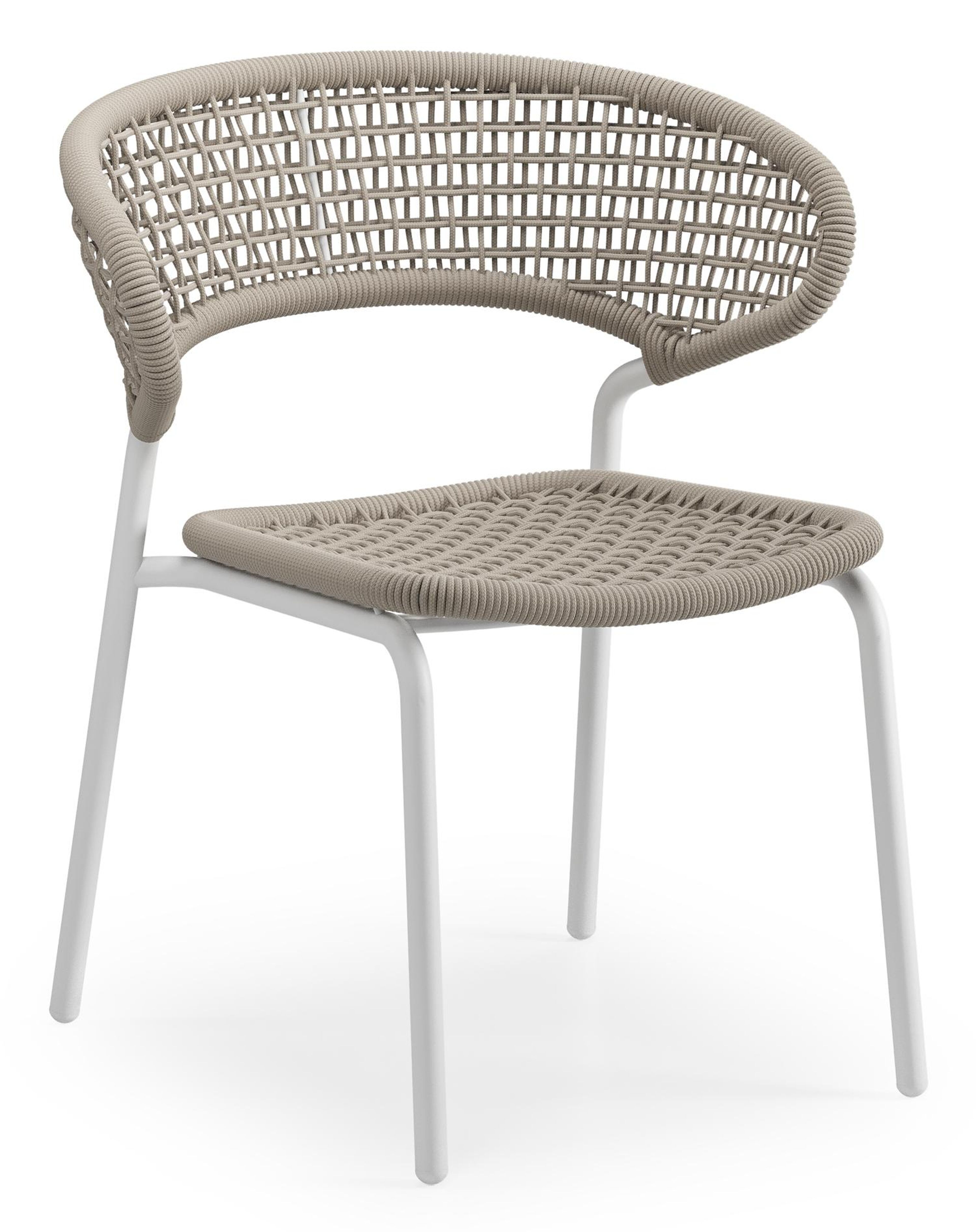 Donato XL tuinstoel in wit aluminium en beige vierkant geweven ronde rope