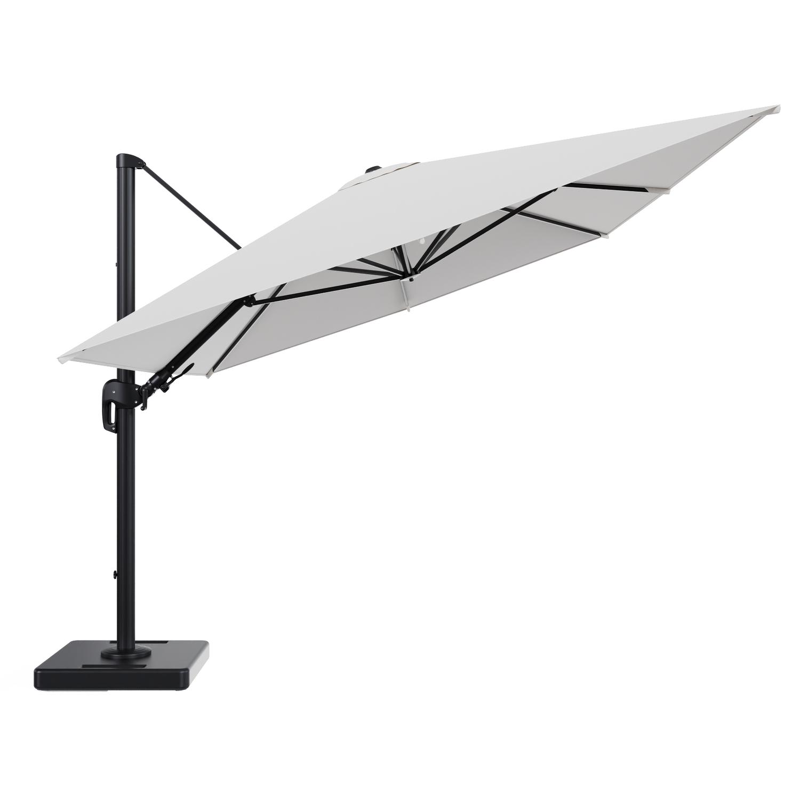 Rufina zweefparasol tiltfunctie in zwart aluminium en parasoldoek in All Weather Solica Soul Optik - L1 400 x L2 300 cm met parasolvoet Lapido 160 kg