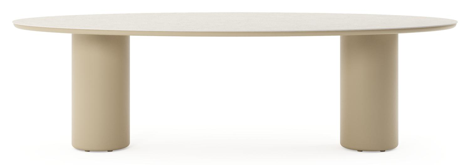 Table de jardin Amico oval en aluminium beige et céramique pleine Shilin - Lg. 260 x Lrg. 125 x Haut. 73.5 cm