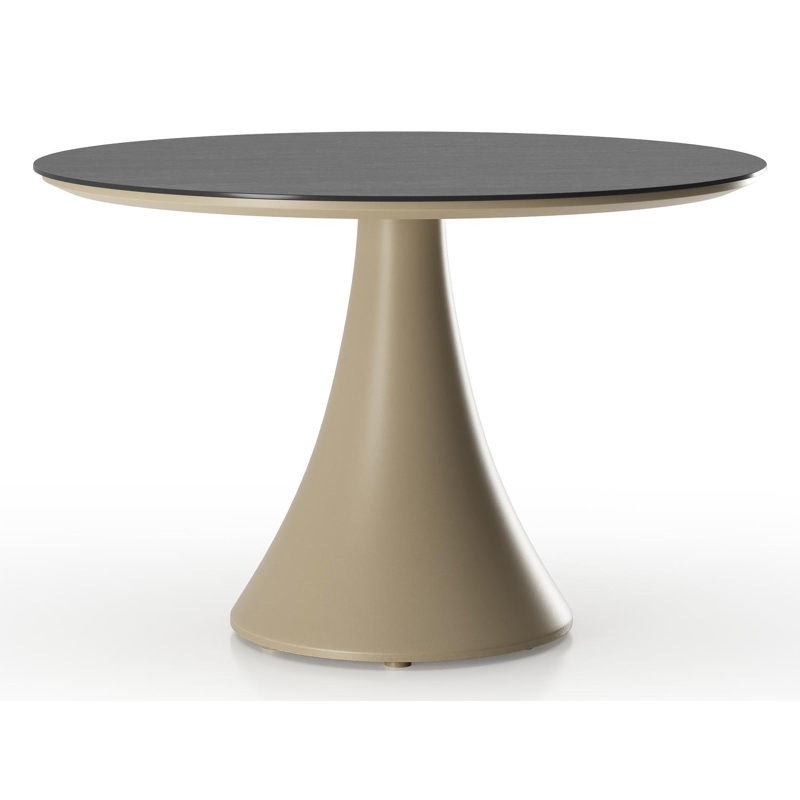 Fano low dining loungetafel rond in beige aluminium en volkeramiek Basalt Black - Dia. 85 x H 55 cm
