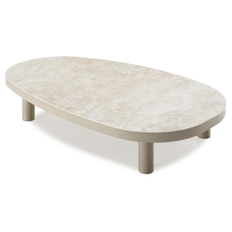 Table de basse Donato organique en aluminium beige et céramique pleine Rapolano - Lg. 151 x Lrg. 90 x Haut. 24.5 cm