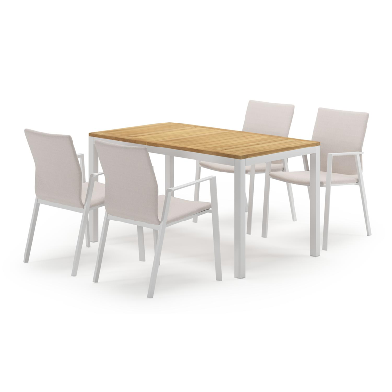 Feltro ensemble de jardin rectangulaire en aluminium blanc en teck natural finish avec 4 chaises de jardin Madura