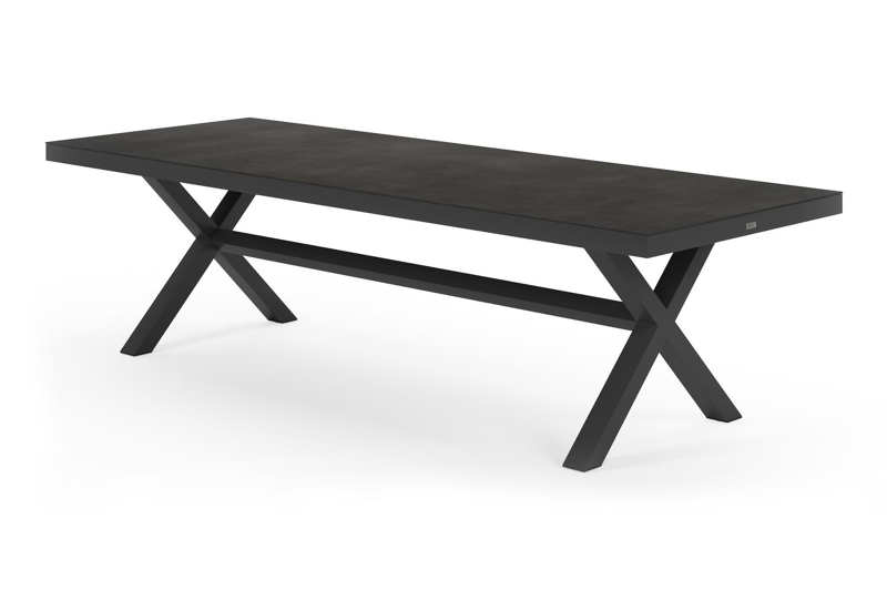 Table de jardin Reza rectangulaire en aluminium noir et céramique pleine noir - Lg. 270 x Lrg. 100 x Haut. 73,5 cm