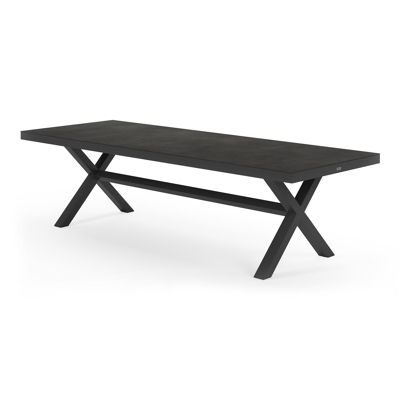 Ensemble de jardin Reza en aluminium noir avec plateau de table en céramique pleine noir et 10 chaises de jardin Puglia